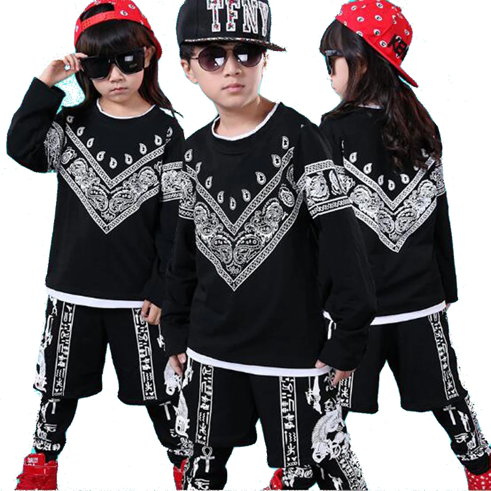 Детская Новинка сценический костюм Джаз Хип-хоп хип-хоп одежда унисекс для мальчиков и девочек шоу прилив одежда топы и комплект со штанами