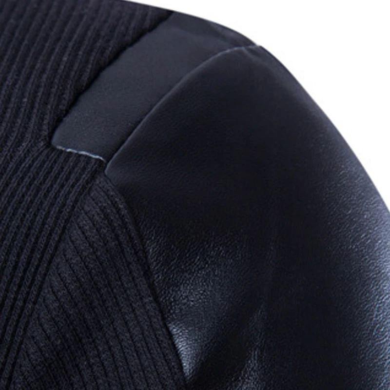 Высокое качество Бренды НОВЫЙ осень-зима мужской свитер человек о-образным вырезом джемперы с длинным рукавом из искусственной кожи в