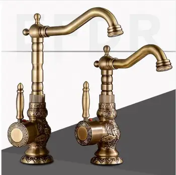 

Basin Facuet Red Antique Copper Deck Mounted Bathroom Faucet Single Handle Mixer Tap