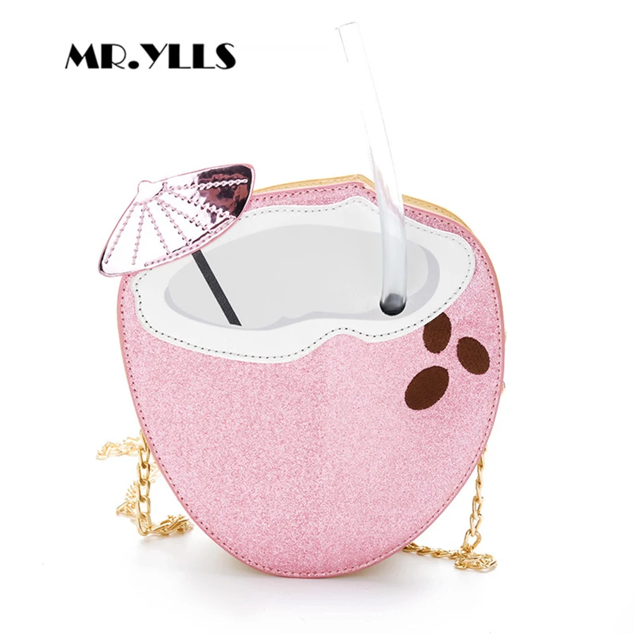 

Women Shoulder Bags Funny Cartoon Messenger Bags Women Laser Sequine Chains Bags Females Handbags Oval Coconut Lovely Girl Bolsa