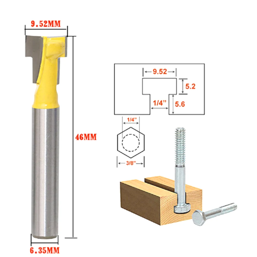 practical 1/4" Shank T-Slot Cutter Router Bit for 1/4" Hex Bolt