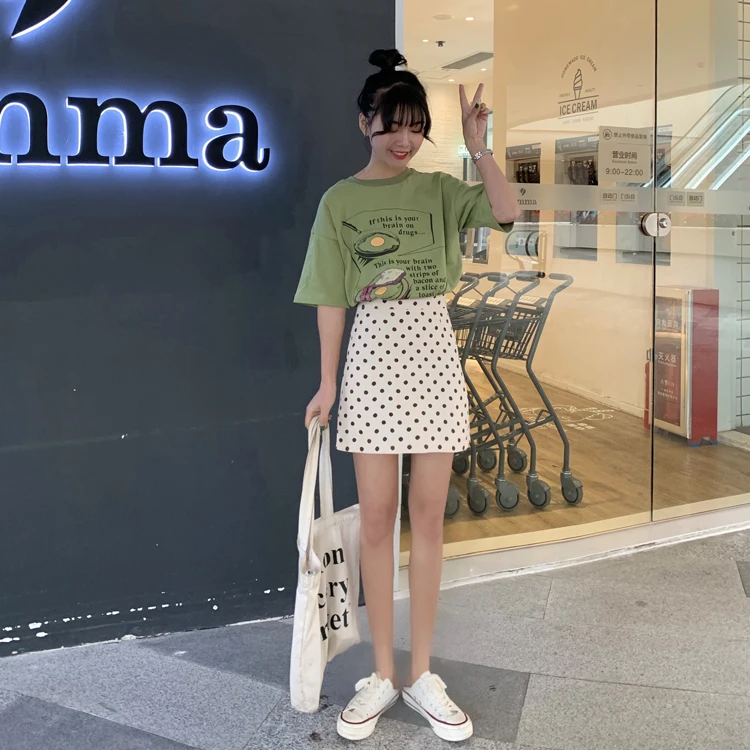 2019 корейская версия летней коллекции dot slim Модная юбка женщин высокой талии Свободные мини Платье с принтом из слов Harajuku юбка женский