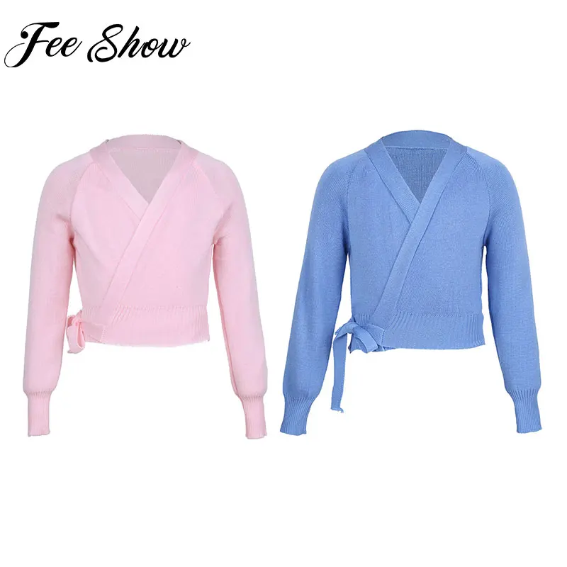 Kids Girls Classic Long Sleeve Knit Wrap Sweater Ballet Dance Cardigan