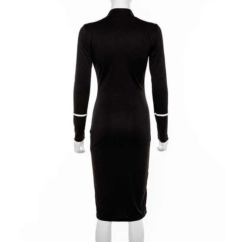 Элегантное женское платье средней длины, винтажное черно-белое платье, облегающее женское платье-карандаш с длинным рукавом
