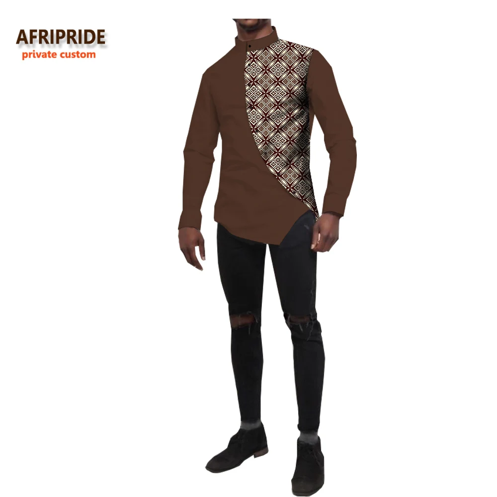 Весенняя африканская Стильная мужская рубашка AFRIPRIDE, индивидуальная повседневная мужская рубашка с длинным рукавом и круглым вырезом, батик хлопок A731206