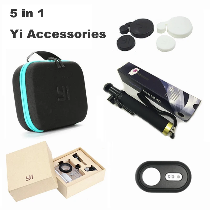 

Xiaoyi Yi sports camera accessories 5in1 Set Selfie stick storage bag waterproof case remote control lens cover for xiaomi yi