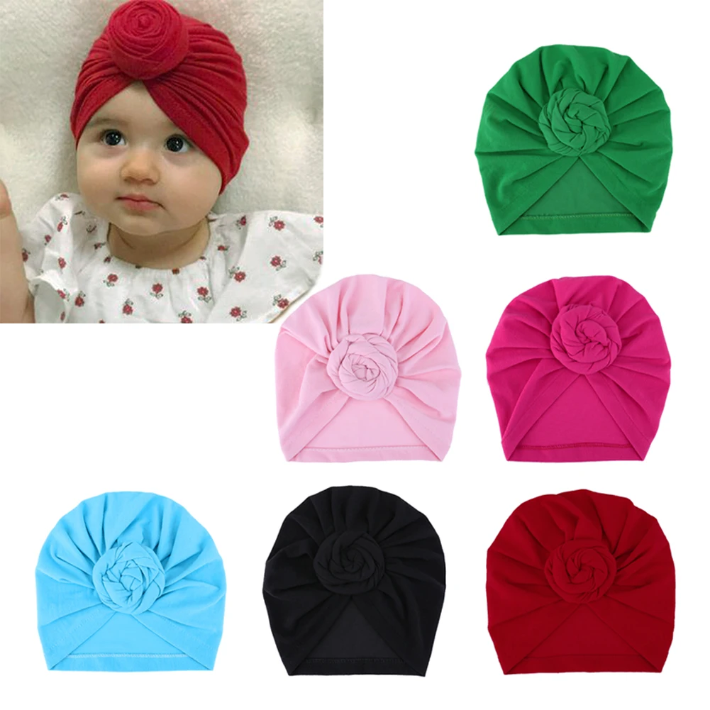 

Newborn Kids Baby Hats Turbans Caps Solid Color Lovely Children Headwear Wrinkle Hat Newborn Baby Accessories
