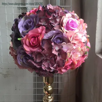 

Wedding road lead artificial rose hydrangea flower ball Wedding table centerpiece flower ball 30cm 10pcs/lot Mixcolor TONGFENG