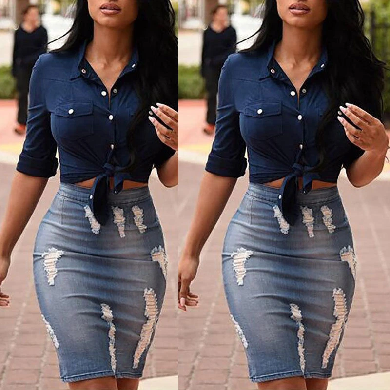 womens denim skirts knee length