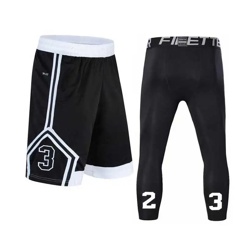 Kaufen Männer Basketball Sets Sport Gym QUICK DRY Training Board Shorts + Strumpfhosen Für Männlichen Fußball Übung Wandern Laufen Fitness yoga 17216