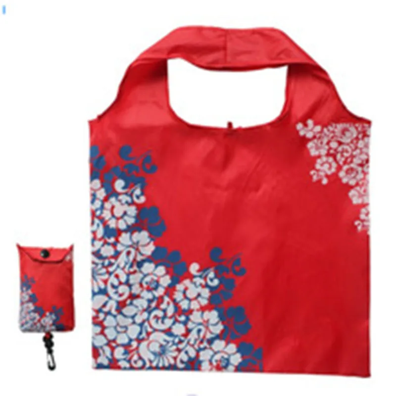

Nylon Folding Portable Shopping Handbags Holiday Laundry Bags Floral Printing Reusable Large Women Shoulder Shopping Bags