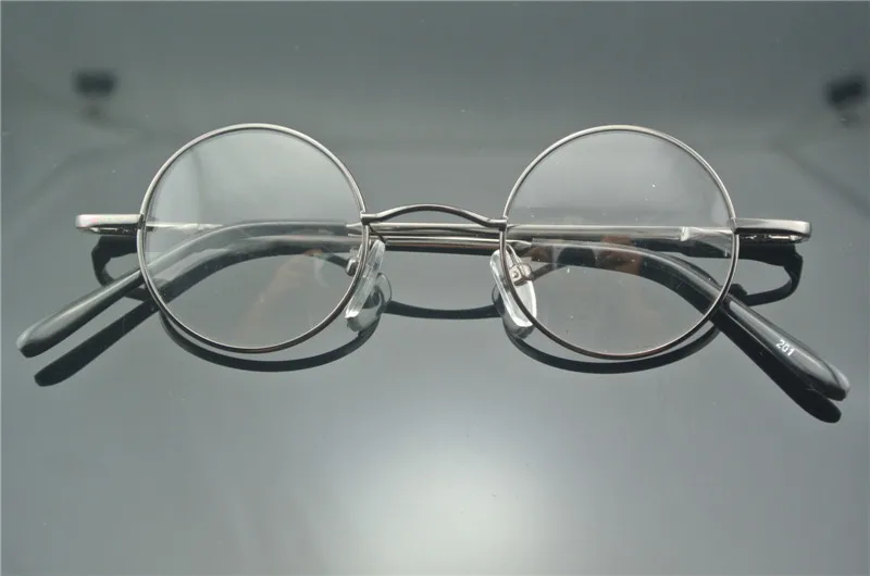 Vintage Round Gunmetal Small Spring Hinges Metal Eyeglass Frames Full