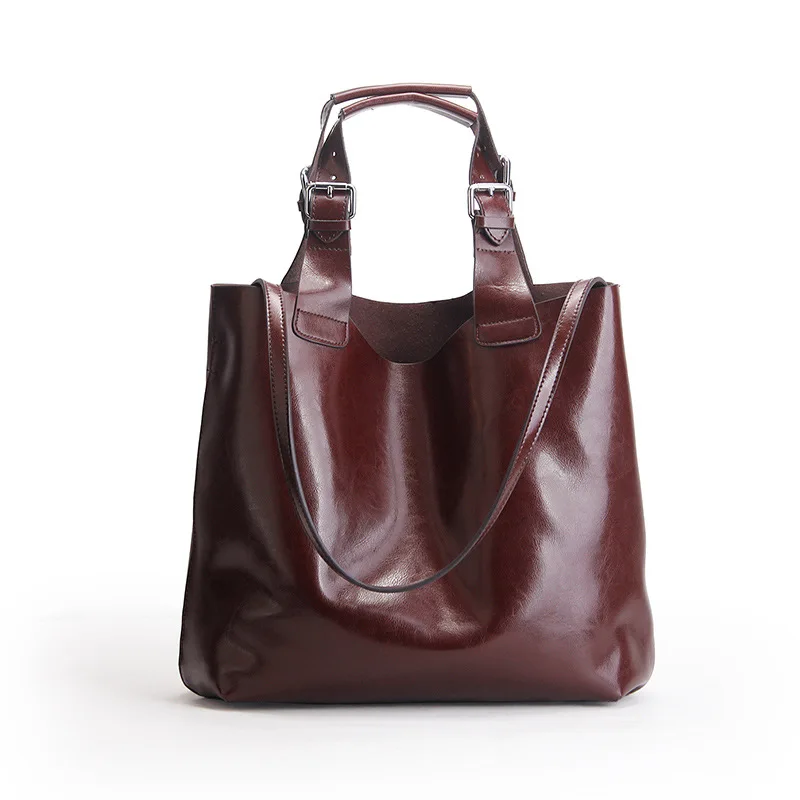 Винтажная однотонная Высококачественная женская сумка из натуральной кожи, женская сумка-тоут, сумка через плечо, сумка-мессенджер, известный бренд, дизайнерский кошелек - Цвет: Coffee