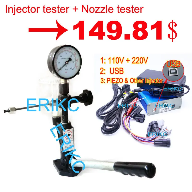 

ERIKC Black Piezo Injector Nozzle Tester S60H Validator and 110V & 220V Common Rail Diesel Fuel Injection Tester Machine CRI100