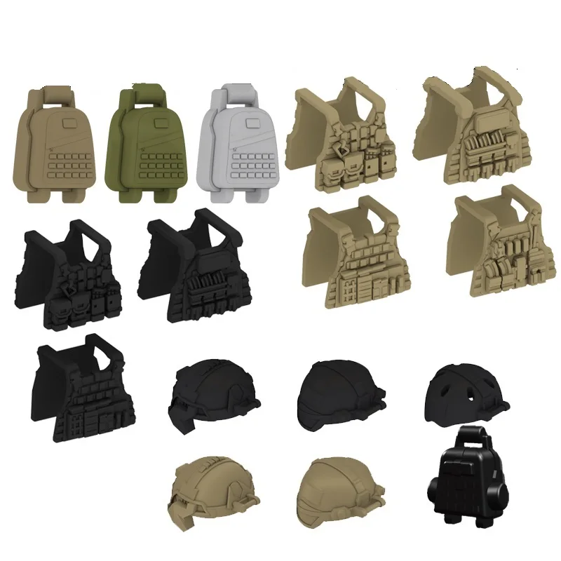

Modern Military Vest Backpack Helmet Swat Police Weapon Accessories Playmobil City Mini Figures Parts Original Blocks Model Toy