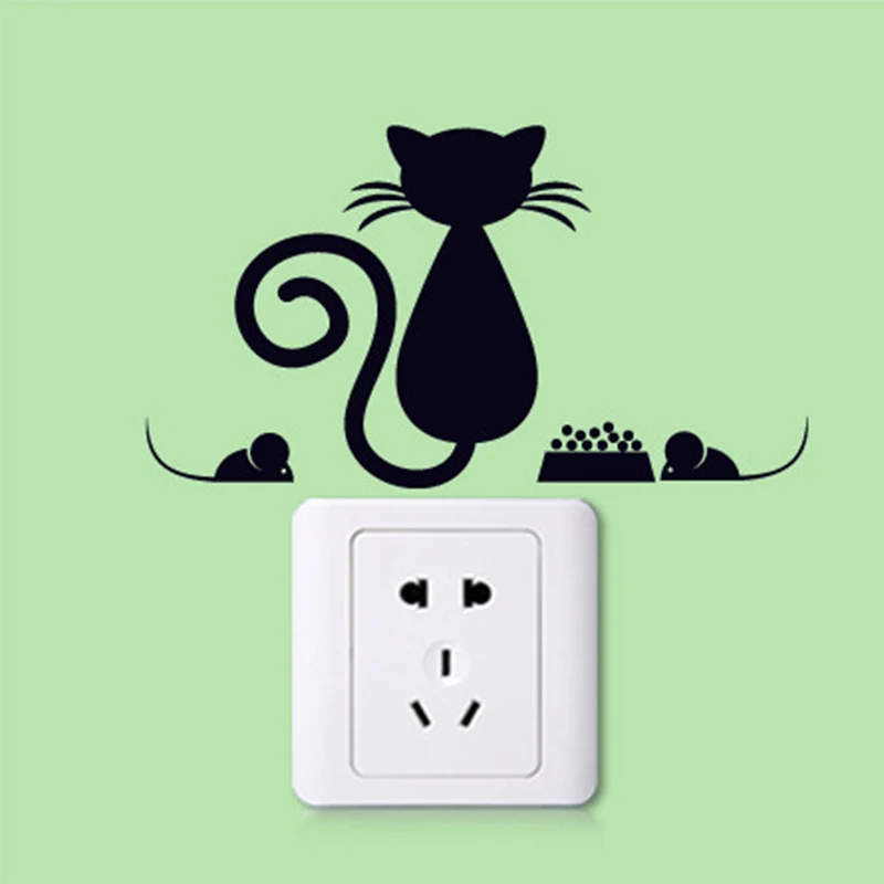

Hot New Black Cute Kitten Switch Sticker Bedroom Decorative Wall Stickers Vinyl Waterproof Stickers