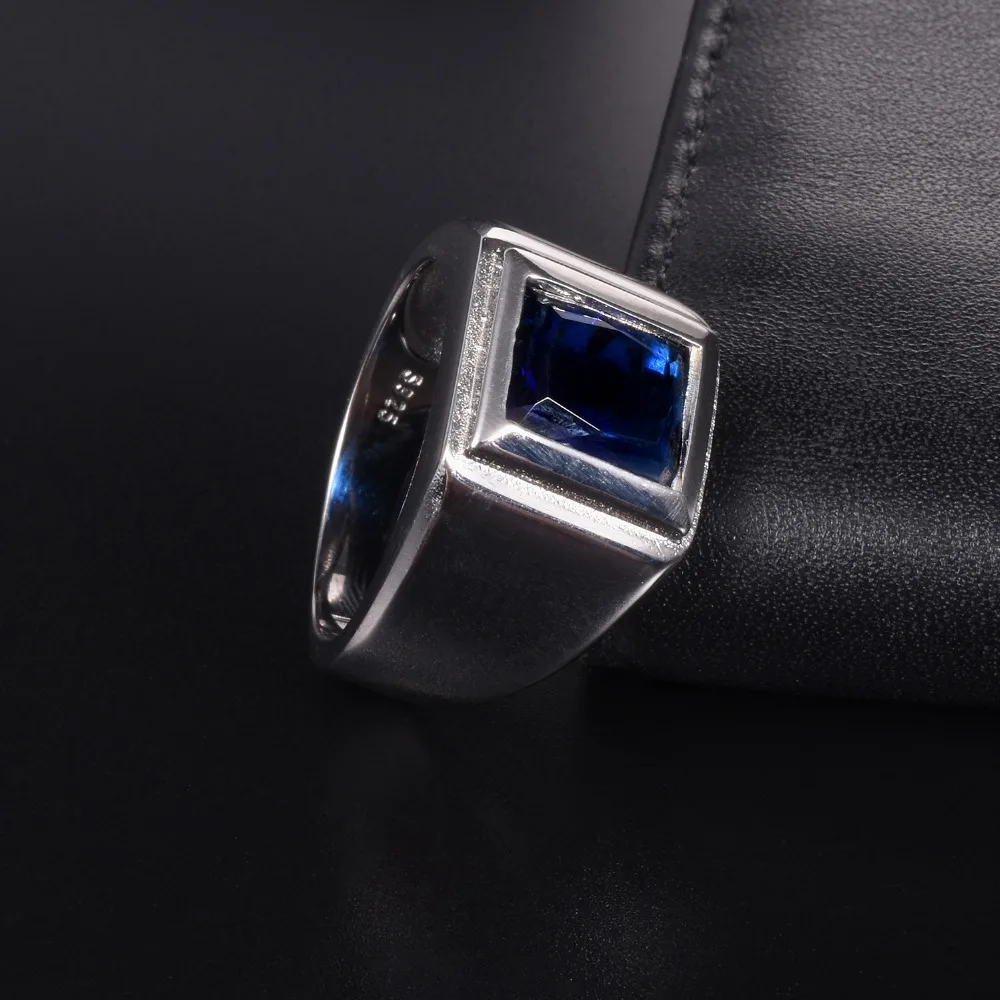 Classic 925 streling Silver 6ct Square Blue Sapphire Rings Eternal Cocktail Wedding ring for Men Wome jewelry boy Size 8-13