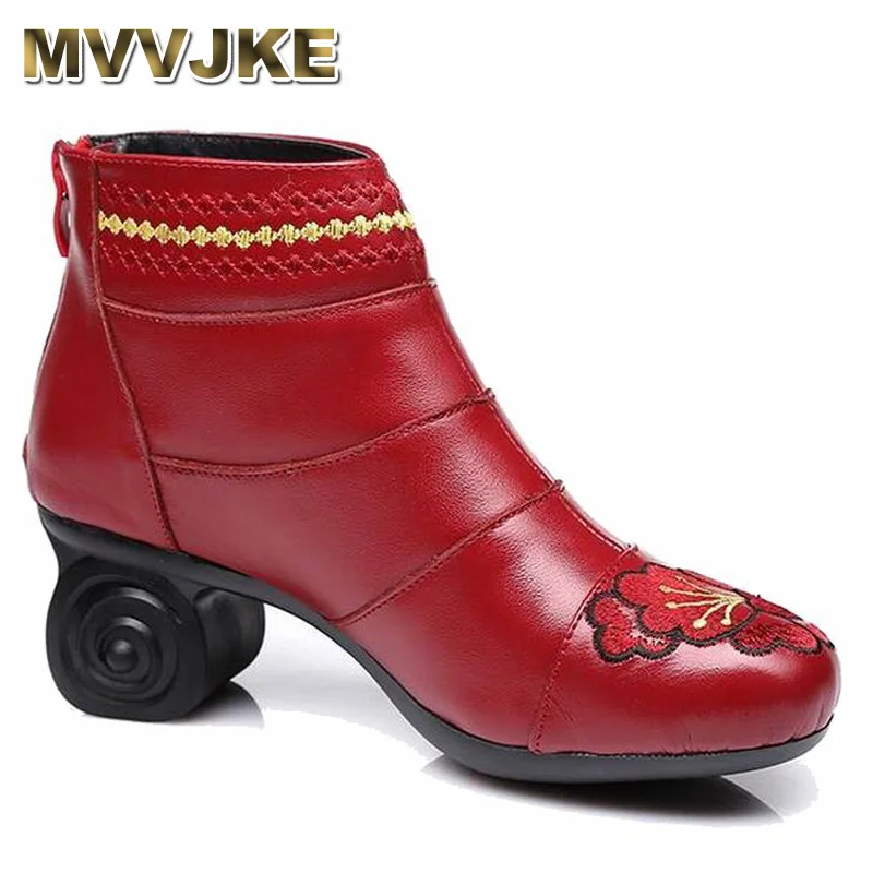 

MVVJKE Handmade Women Shoes Genuine Leather Women Boots Spring Autumn Vintage Ankle Boots Flat Bootie Botas Mujer