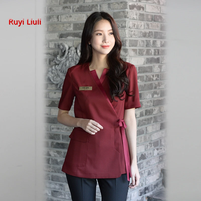 

New beauty salon cosmetologist work clothes pants set spa health care foot bath technician wear elastic