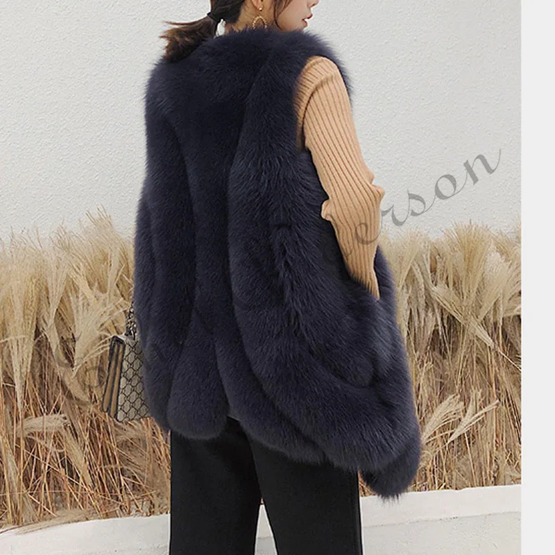 ETHEL ANDERSON для женщин натуральный Лисий мех жилет жилеты V Воротник Женский длинный стиль Мех животных пальто цвета куртк
