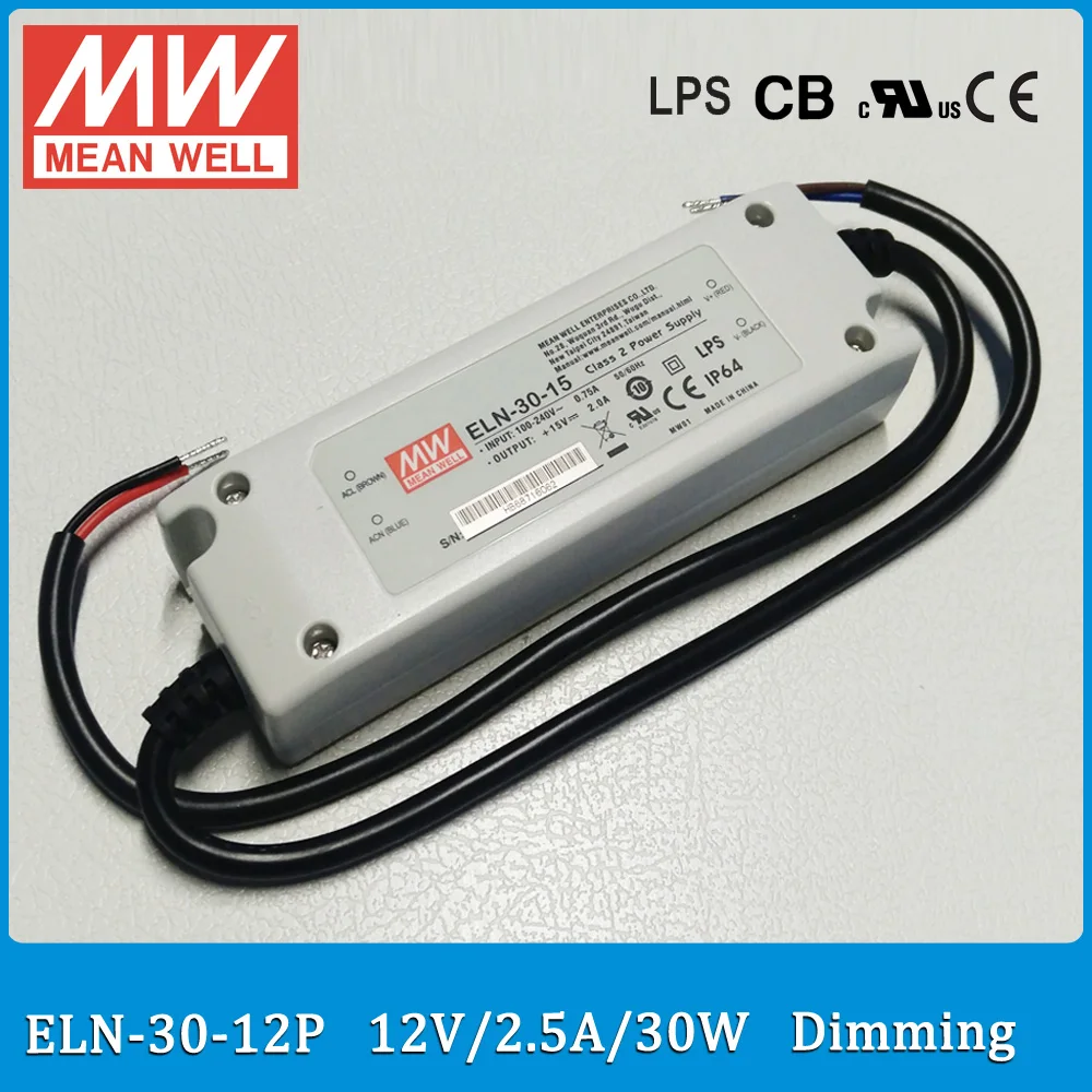 

Original Meanwell ELN-30-12P PWM dimming controlled driver 30W 2.5A 12V LED power supply waterproof IP64 ELN-30 P type