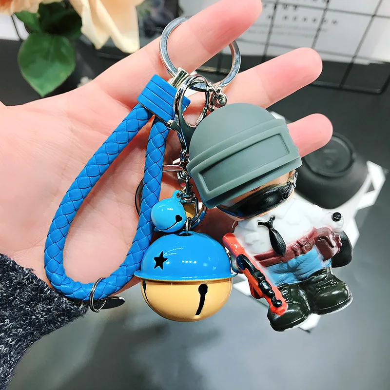 

Jedi survival keychain chicken game surrounding cartoon warrior keychain car creative bell key holder bag men and women woven