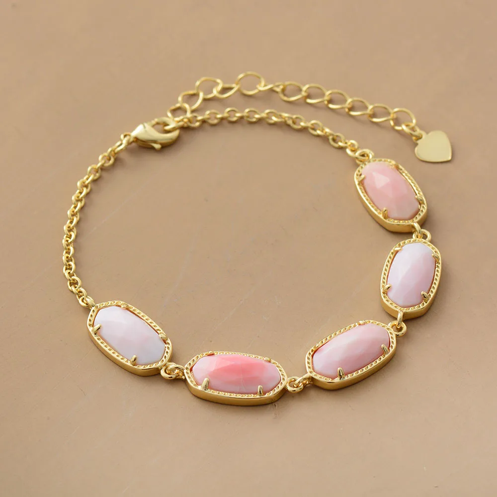 

Chain Link Bracelets Gold Color Rouge Shell Charm Bracelets High End Natural Stones Bracelet Women Girlfriend Gifts