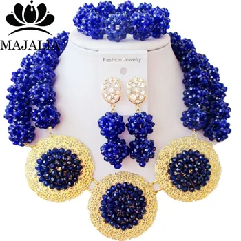 

Majalia Fashion Nigerian Wedding African Jewelry Set Royal blue Crystal Bead Necklace Bride Jewelry Sets Free Shipping 2JS065