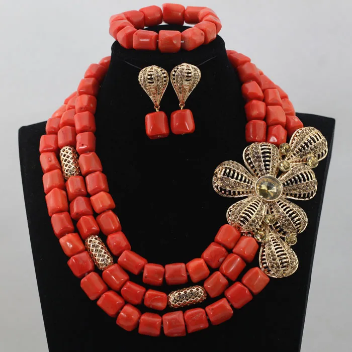 Big Coral Beaded Bold Statement Necklace Set DIY Lady Fashion African
