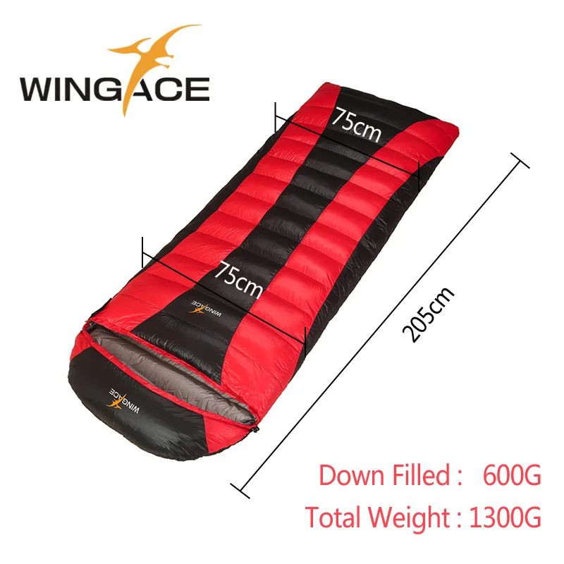 Red 600G WINGACE Fill, 600 г, 1000 г, спальный мешок на гусином пуху, Сверхлегкий конверт, спальный мешок для кемпинга, походов, путешествий, для взрослых - Цвет: Red 600G