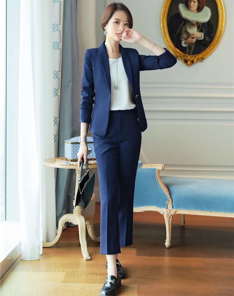 Formal Blue Blazer Women Pant Suits Blazer and Jacket Sets Ladies