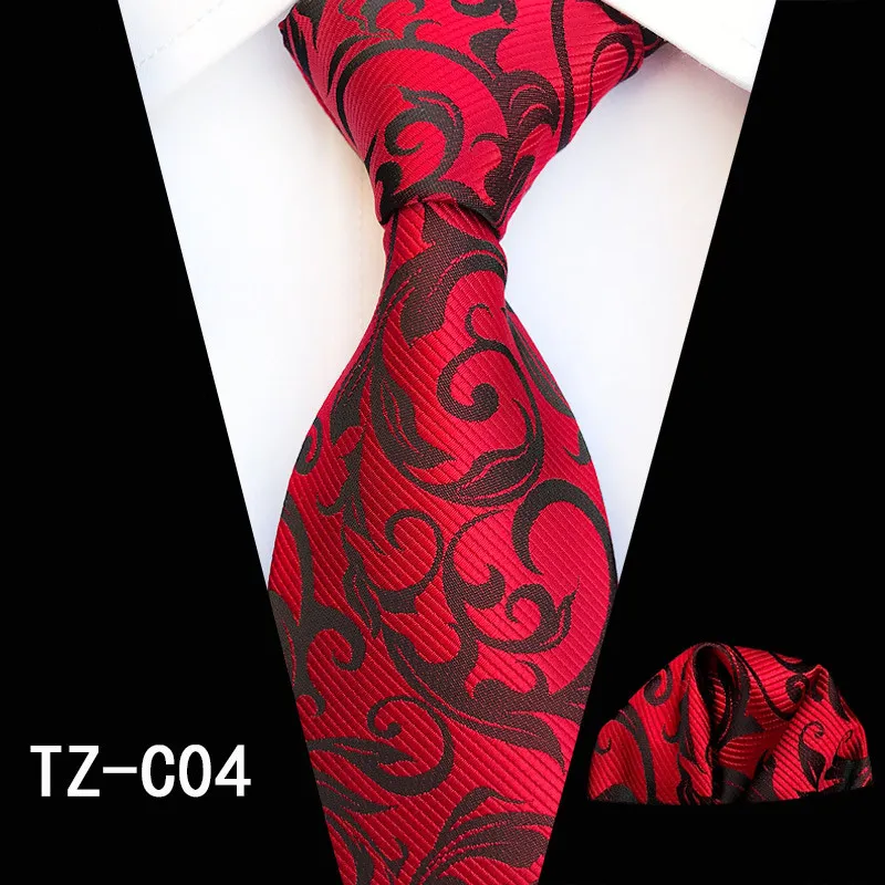 Классический 8 см Шелковый мужской галстук набор зеленый красный цветочный клетчатый жаккардовый Карманный квадратный галстук деловой мужской костюм свадебный платок галстуки - Color: C04