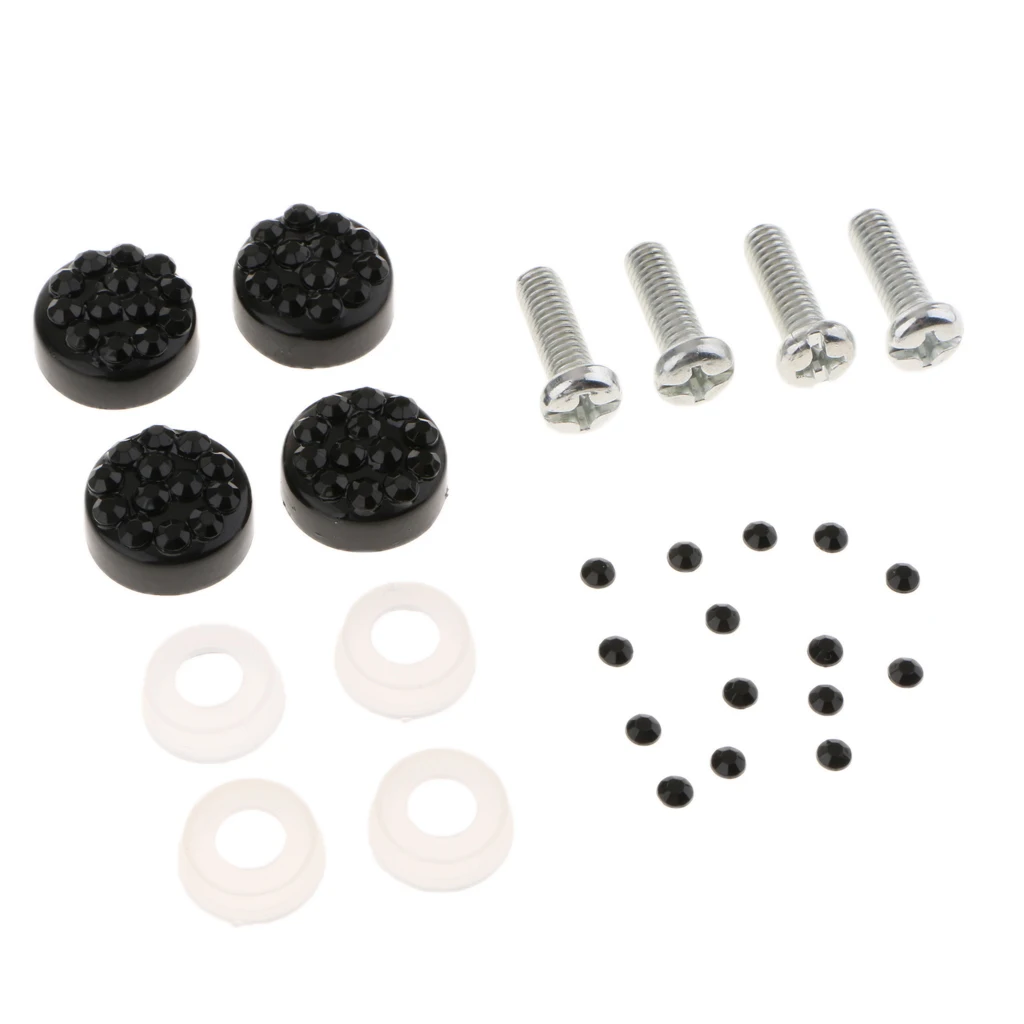 License Plate Tag Frame Fasteners Screws Bolts Chrome Diamante Caps Cover