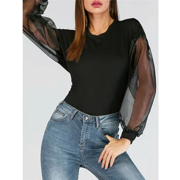 

Elegant Womens Bodysuits Black Mesh Sheer Sexy Party Clubwear Vintage Fashion Long Sleeve Jumpsuit Ladies Casual Rompers Clothes