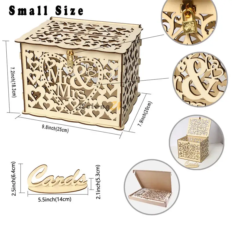 Деревенский поделки коробка для приглашения на свадьбу с замком для Подарочная денежная коробка с слот пожелание добра упаковка в виде конверта Коробки Винтаж Свадебные украшения - Цвет: small size
