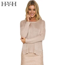 HYH HAOYIHUI Spring New Fashion Sweater Women Vintage Cross Back O-Neck Solid Slim Pullover Female Elegant Brief Knitted Tops