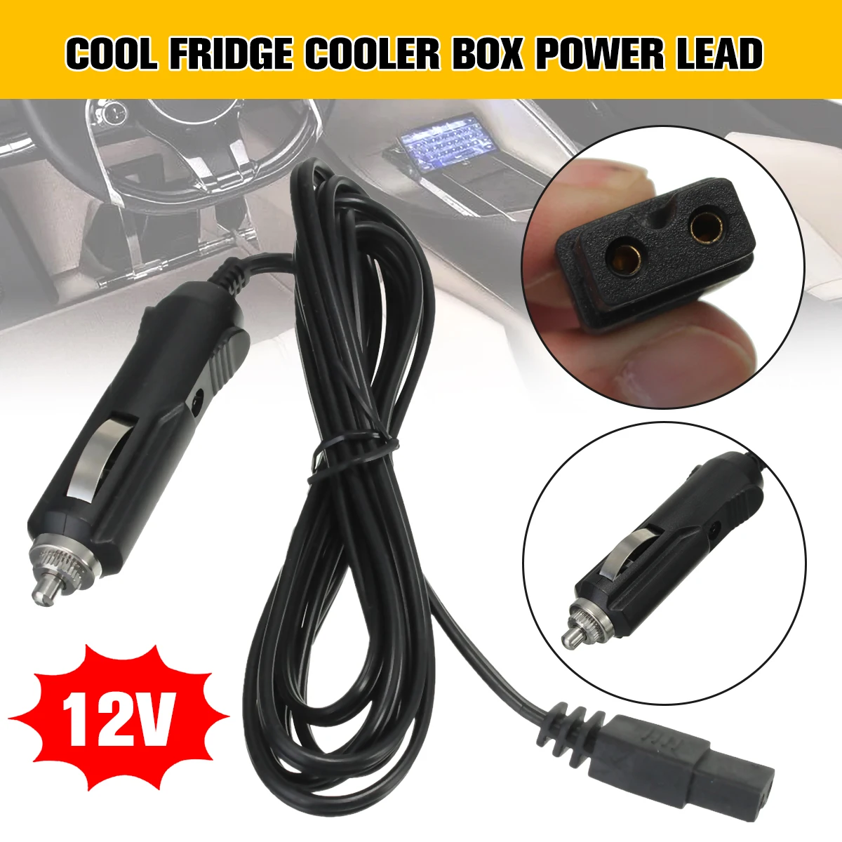 

2m 12V DC Replacement Car Cooler Cool Box Mini Fridge 2 Pin Lead Cable Plug Wire