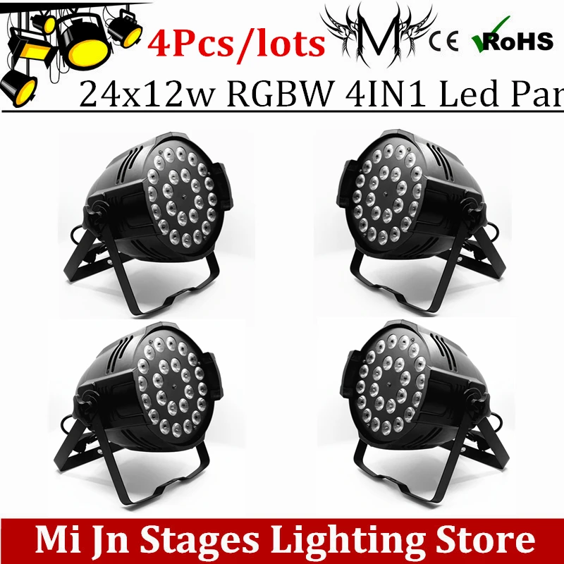 4pcs  24x12W 4in1 RGBW Aluminum LED Par Can Disco Lamp Stage Lights Luces Discoteca Laser Beam Luz de Projector 24*12w Led Par