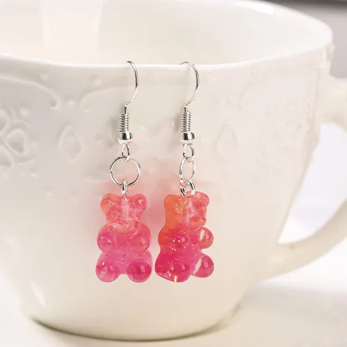 1Pair  Women Drop Earrings  Glitter Gummy Bear Crafts Multicolor Resin Charms Fashion Jewelry Diy Making as picture