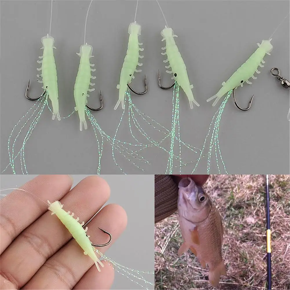 

New 5pcs Luminous Shrimp Baits Fishing Lure Single Hook Tackle Crank