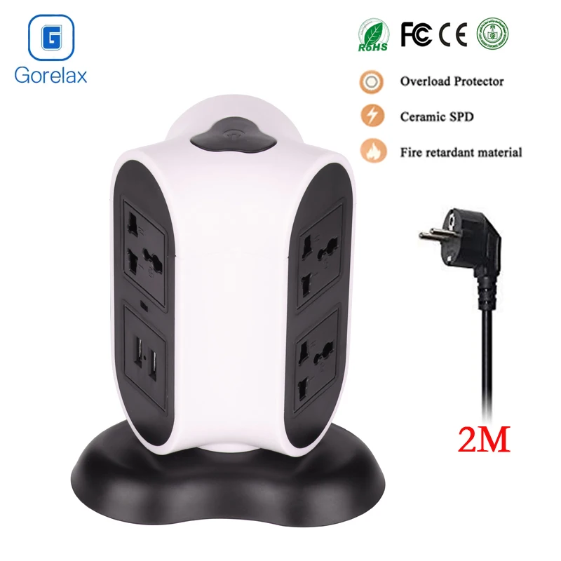 Pаспродажа Gorelax Мощность полосы Cube Розетка с USB Стабилизатор напряжения с 6 розеток двойной 2.1A Порты usb башня электрические гнездо ЕС Plug