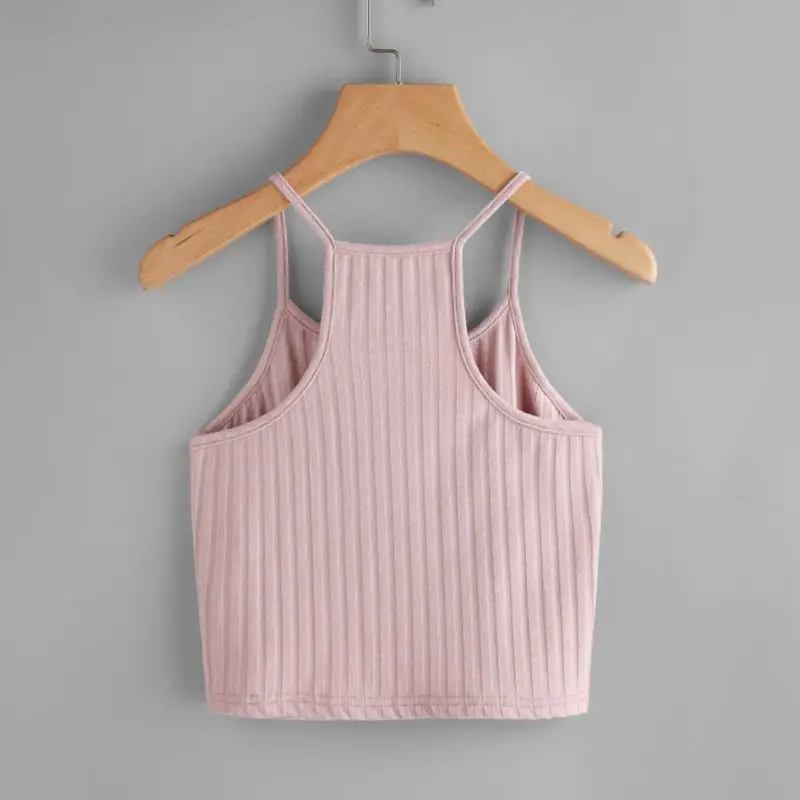 Женские рукавов основные Сексуальная Strappy Racerback Crop Top одноцветное Цвет ребристые вязаная Тонкий бретели Спагетти ремень Холтер жилет