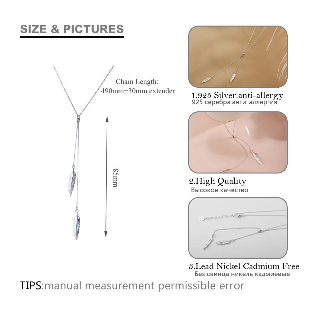 Tanie SA SILVERAGE Feather Tassel naszyjnik prawdziwe 925 srebro naszyjniki Fine Jewelry srebrne wesele wisiorki dla kobiet