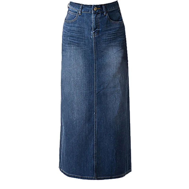 Falda Verano Maxi Otoño Para Mujeres Larga Oficina Mujer denim Vintage Recta Jeans Faldas Hembra 2018 Split Uw8qUC