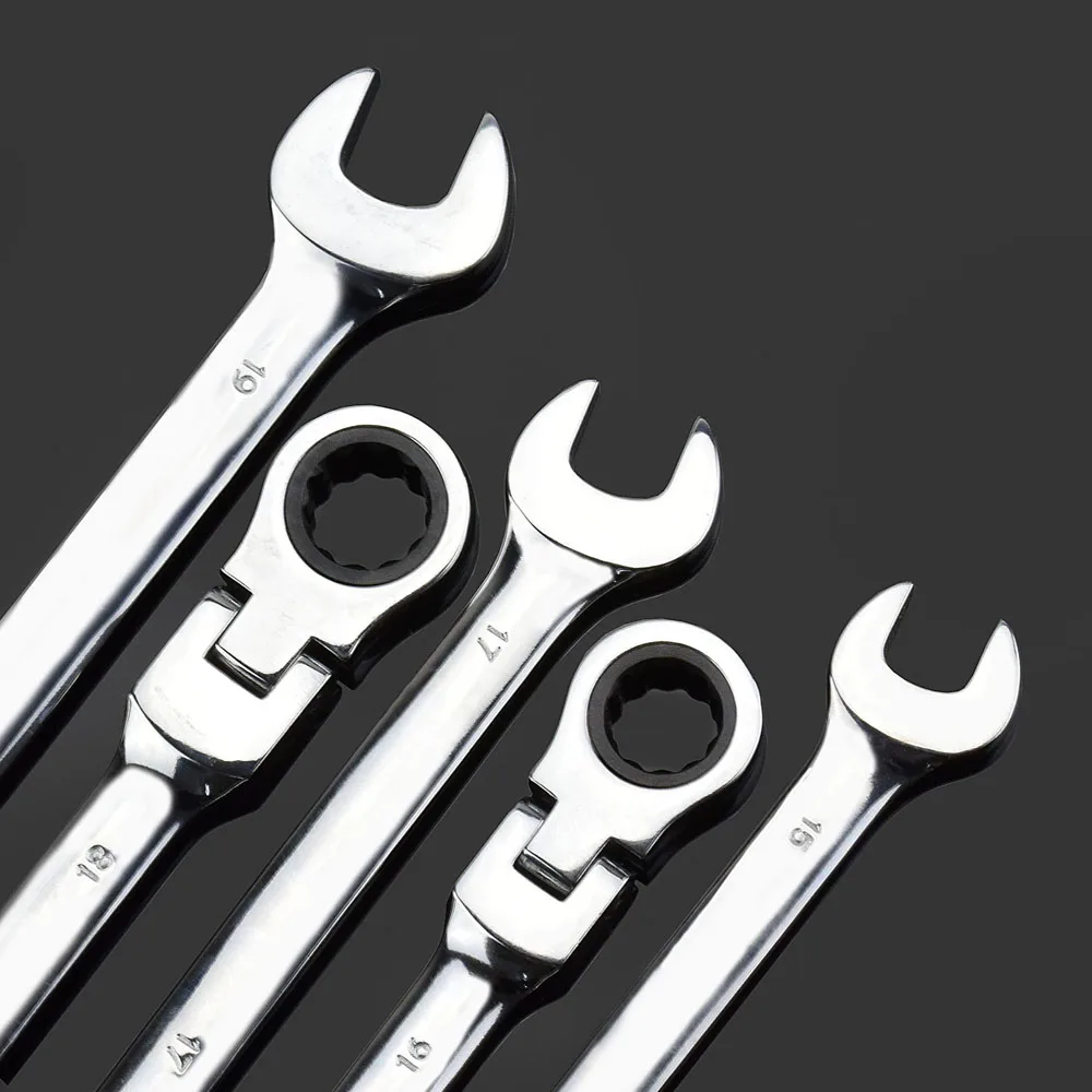 NEWACALOX 12 pcs/lot Professional Flexible Head Ratchet Wrench Combination Spanner Set Universal Wrench for Car Repair Tools
