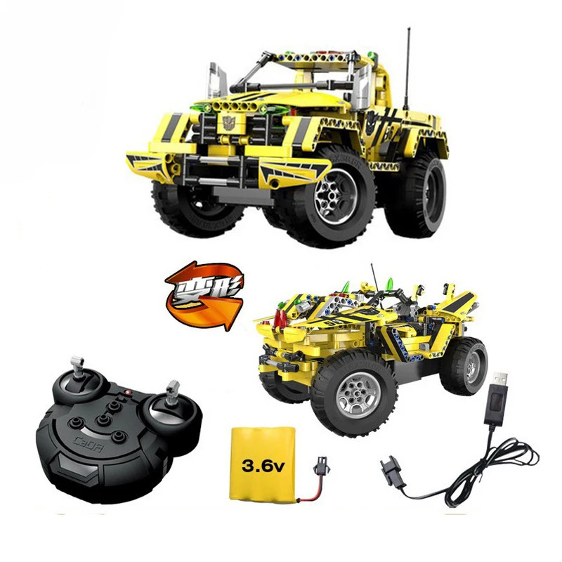 

DIY Technic City 2 In 1 Transformable Race Car Building Block Set Remote Control RC Pickup Truck Toys for Kids Gifts