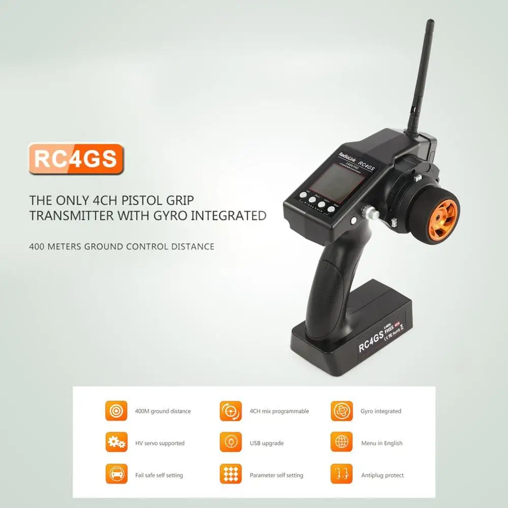 RadioLink RC4/6GS 2,4 GHz 4/6CH 400M пульт дистанционного управления передатчик+ R6FG гироскоп внутри приемника для RC автомобиля лодки - Цвет: RC 4GS