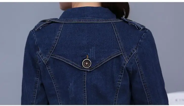 #3314 New 2019 Denim Jacket Long Women Double Breasted Jeans Coat Ladies Casual Slim Fit Plus Size 3XL 4XL Windbreaker Woman