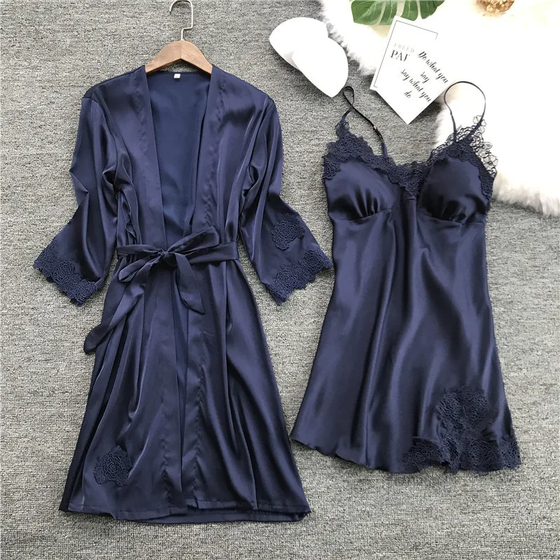 

Summer Night Robe Sexy Women 2PC Strap Top Suit Sleepwear Sets Casual Pajamas Home Wear Nightwear Sleep Kimono Bath Gown