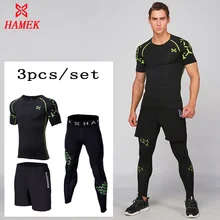 Комплекты для бега HAMEK, спортивный компрессионный костюм, Мужская футболка для спортзала, Фитнес-Леггинсы, мужской спортивный костюм, футболка для фитнеса, компрессионные колготки для бега